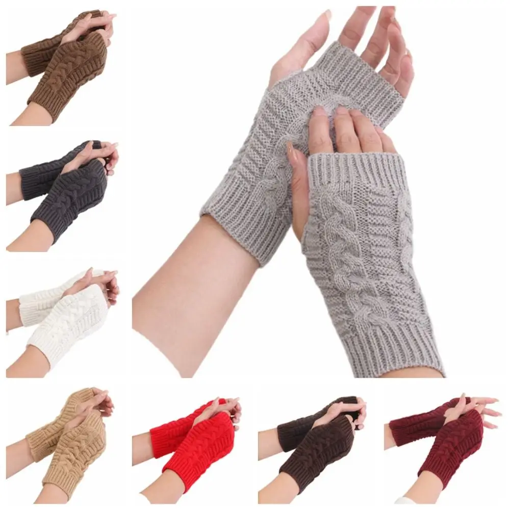 Simple Touch Screen Knitted Gloves Outdoor Riding Mittens Cycling Gloves Twists Gloves Wristband Warm Wool Gloves Outdoor