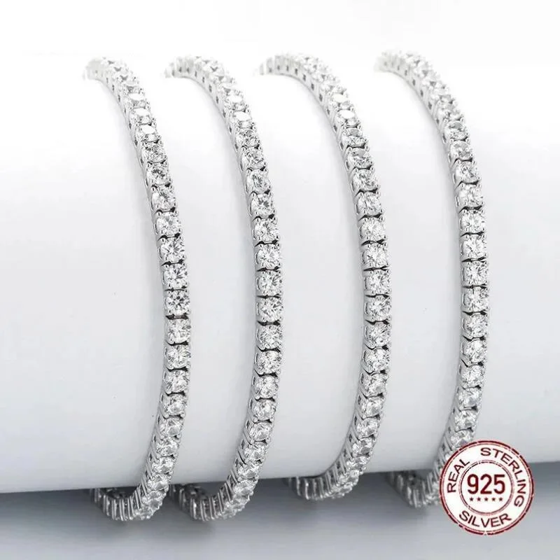 Real 925 Silver Classic 15-21CM Tennis Bracelets Jewelry 2mm 3mm 4mm 5A Zironia Eternal Wedding Luxury Sterling Silver Bracelet