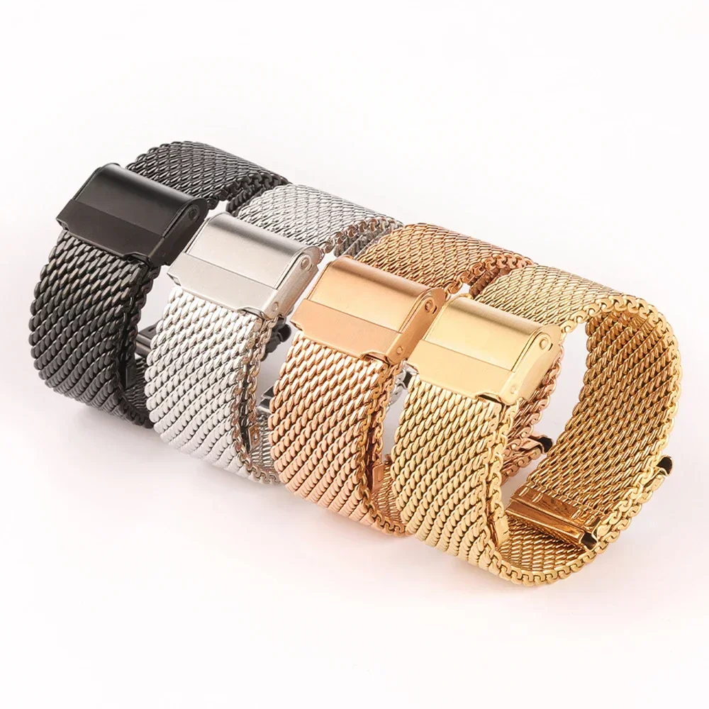 1.0mm Milanese Mesh Stainless Steel Watch Band Quick Release 3mm Thickness Coarse Heavy Wriststrap Metal Bracelet 18 20 22 24mm
