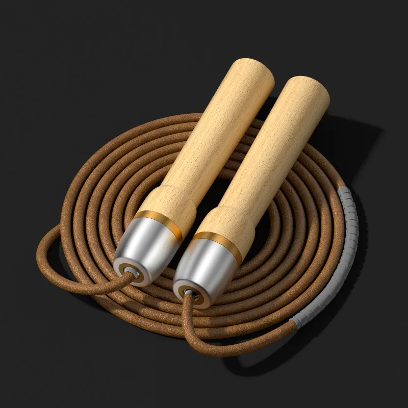 Wooden Handle Cowhide Skipping Rope Metal Smooth Bearing Adjustable Length Portable Workout Tool ForDaily Body Building Exercise