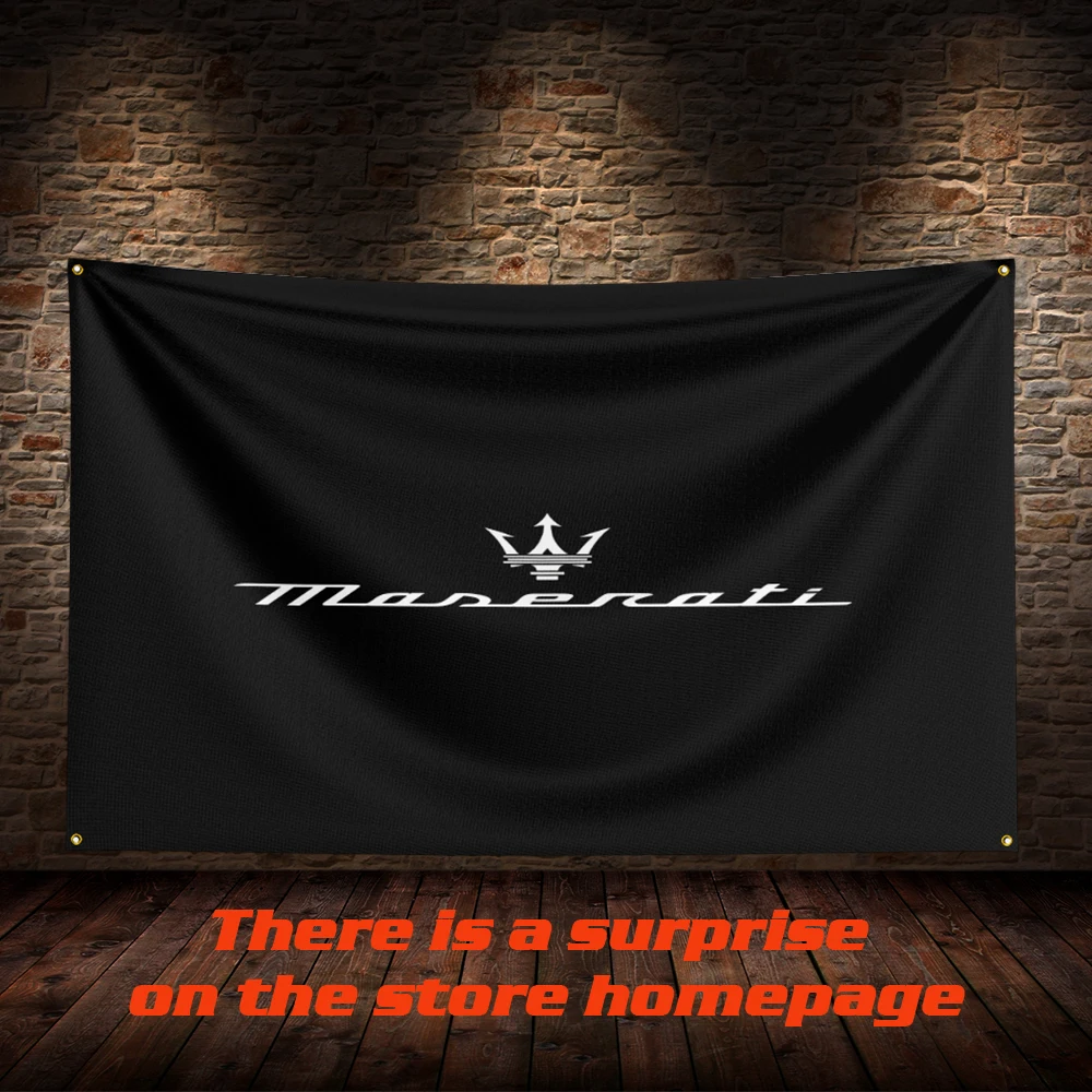 3 X 5 FT M-Maseratis Flag Polyester Printed Car Flag Hanging Flag for Room Garage Living Room Home Garden Decoration