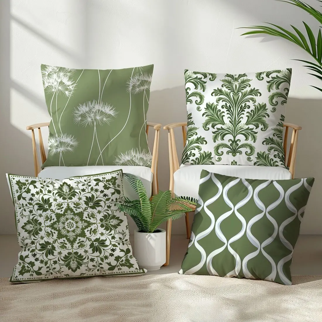 Mondrian green tone, forest style Double-sided Printed pillow cover Short plush Suitable living rooms sofas throw cushion cover
