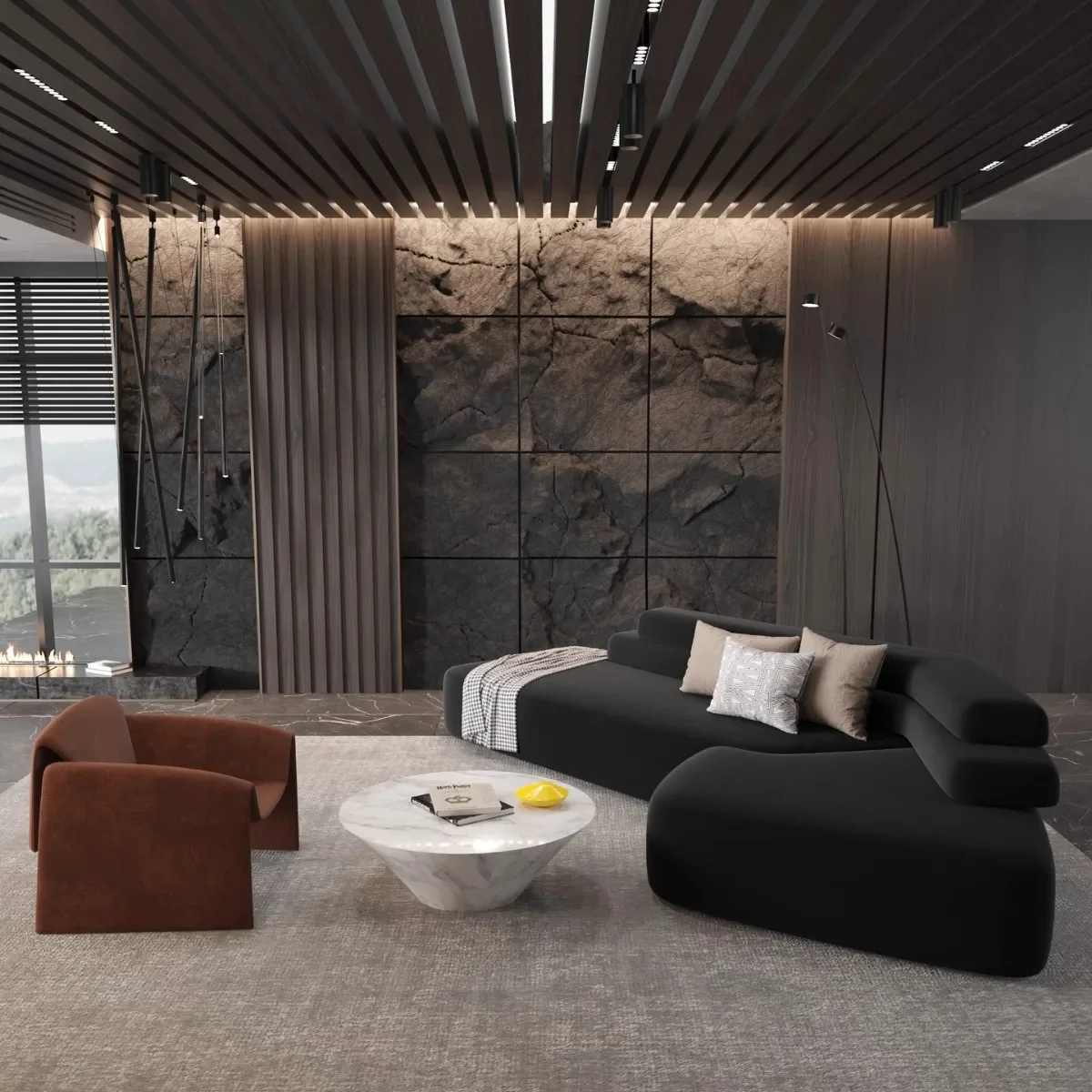 Canapé italien, bureau design de forme spéciale, chez l'habitant