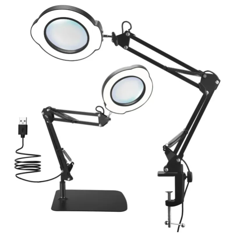 72LED 15-fache Vergrößerungslupe mit Licht und Ständer, faltbare Vergrößerungslampe mit LED-Augenschutzlicht für Reparaturen, Lesen, Lernen, freihändige Arbeit, Schreibtischlampe mit Dimmer,