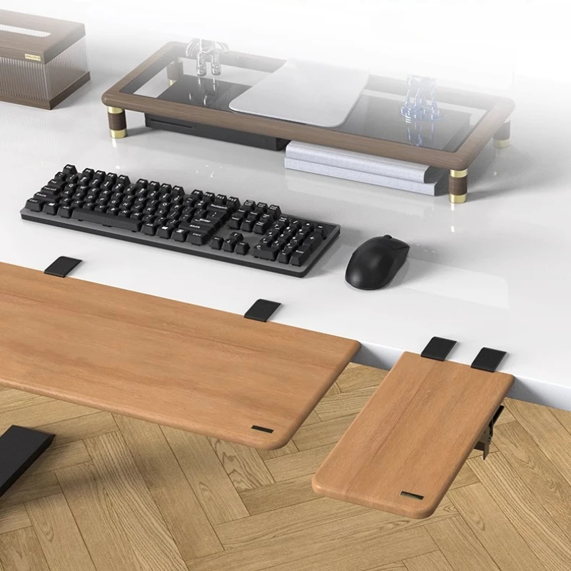 

No Drill Tabletop Extender Foldable Desktop Widener with Ergonomic Armrest Space Saving Keyboard Board Hardwood Office Extension
