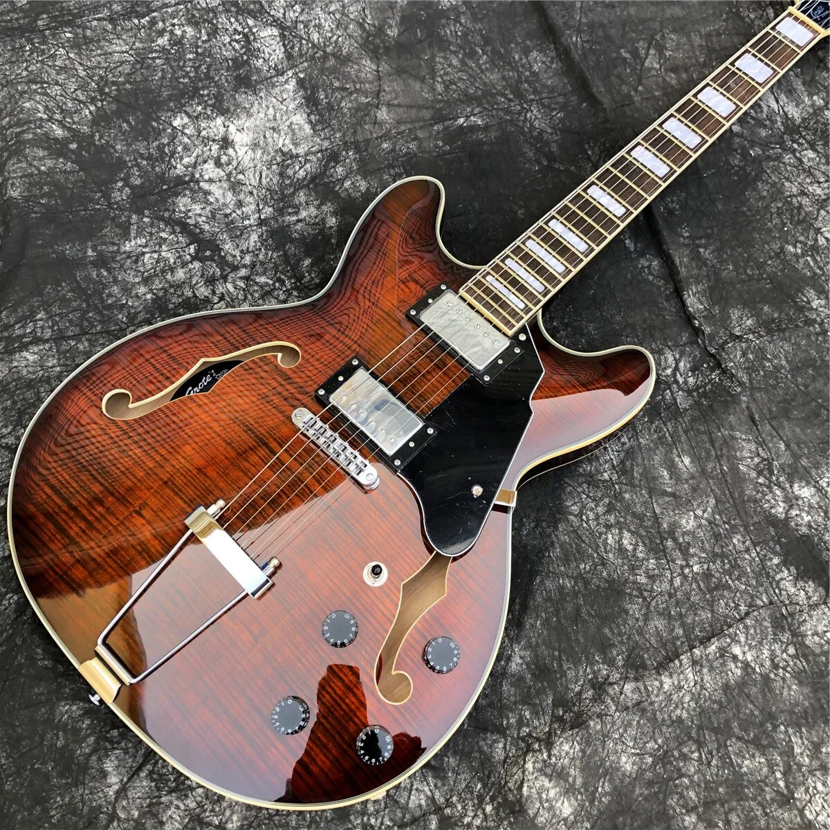 غروت براون لهب القيقب الجاز الغيتار شبه جوفاء F ثقوب Archtop الغيتار