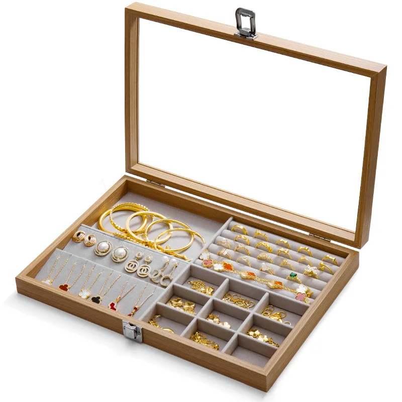 

Wholesale Large Capacity Jewelry Box Women Strong Paperwork Flap Jewel Box Bracelet Rings Necklace Display Storage Wedding Gift