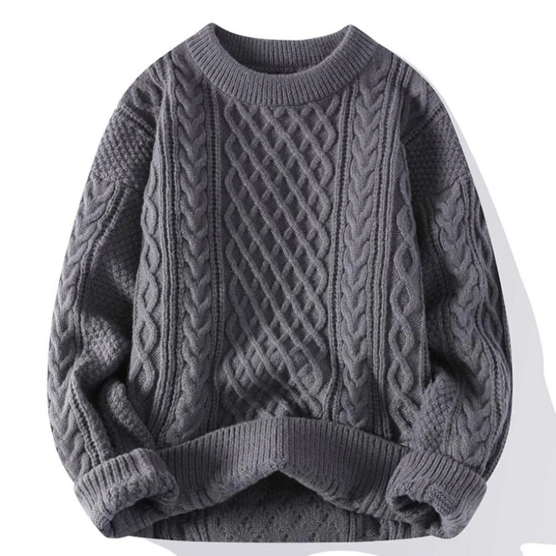 Autumn Winter Men Sweater Vintage O Neck Solid Color Mens Knitted Pullovers Loose Harajuku Mens Retro Knitting Pullover Sweaters