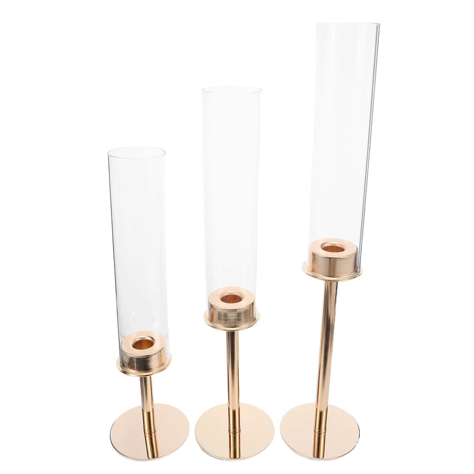 

3Pcs Glass Candlestick Holders Golden Metal Hurricane Holder Windproof Cylinder Cover for Wedding Table Decor Centerpiece