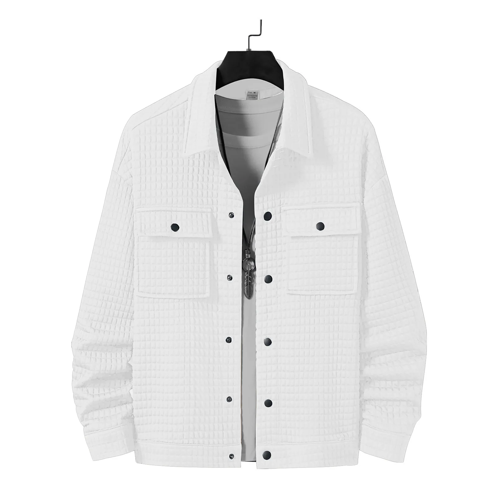 Men's jacquard checked cardigan, casual style, with pockets and buttoned collar, suitable for spring and autumn fashion shirts