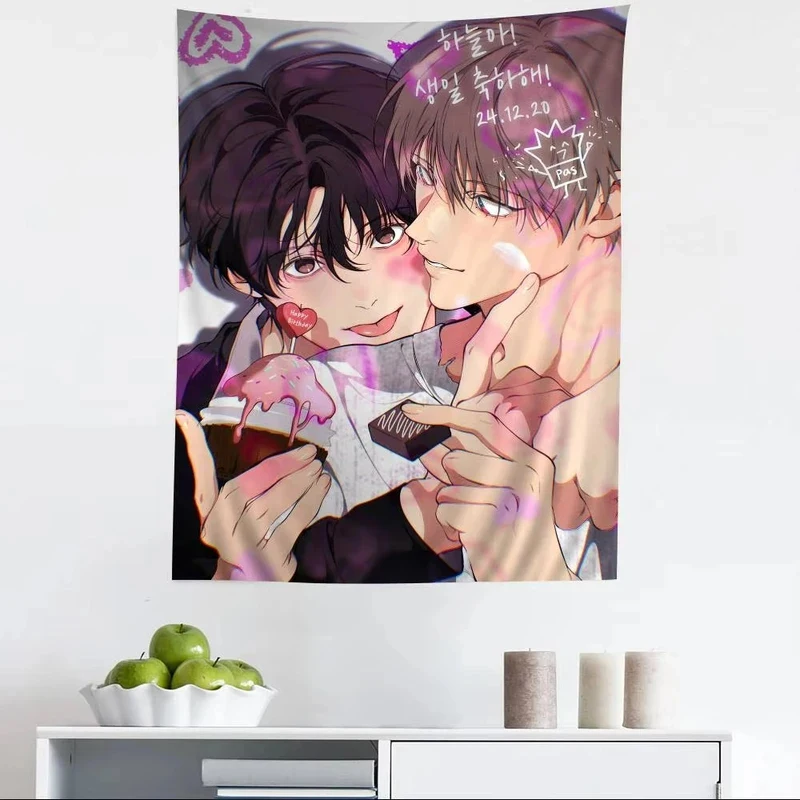 Yaoi Anime BL Manhwa Wall Tapestry Cute Aesthetic Background Decor for Bedroom Dorm Living Room - Anime Fans Wall Hanging