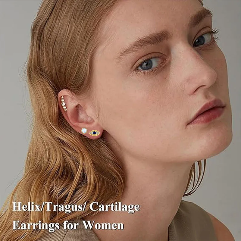 A stylish set of flat back cartilage earrings series for women and girls, screw-tragus earrings piercing jewelry，8PCS