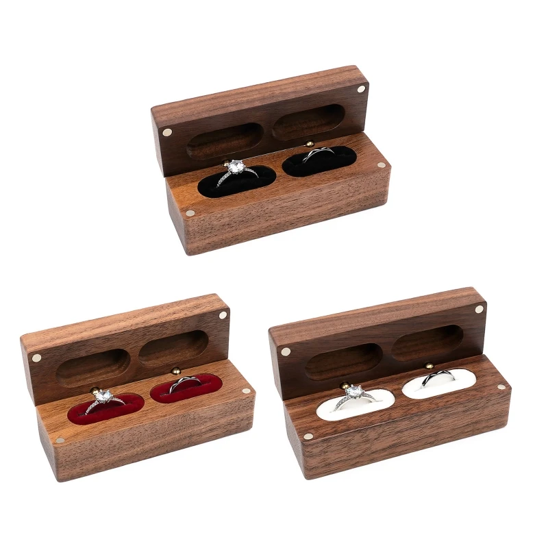 Wedding Ring Box Walnut Pair Ring Storage Packaging Gift Box Rectangle-shaped Wooden Box Ear Earrings Jewelry Box