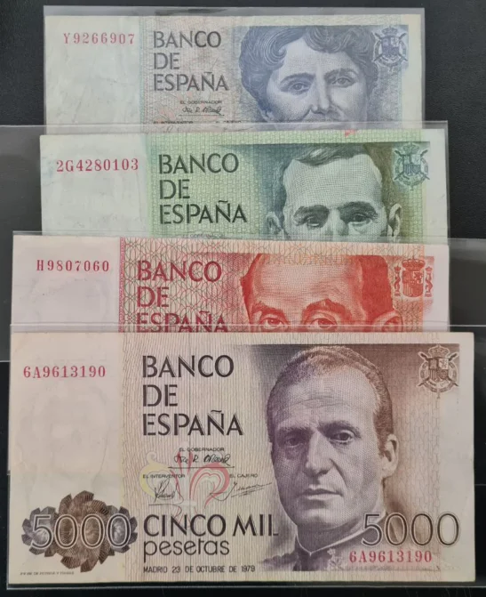 1979-1985 España 200-10000 pesetas Notas Originales G-VF-UNC-PMG