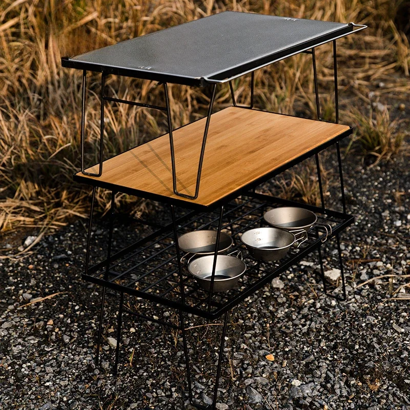 Outdoor Camping Barbecue Folding Table BBQ Multifunctional Portable Removable Shelf Steel Mesh Car Self Driving Desk Simple