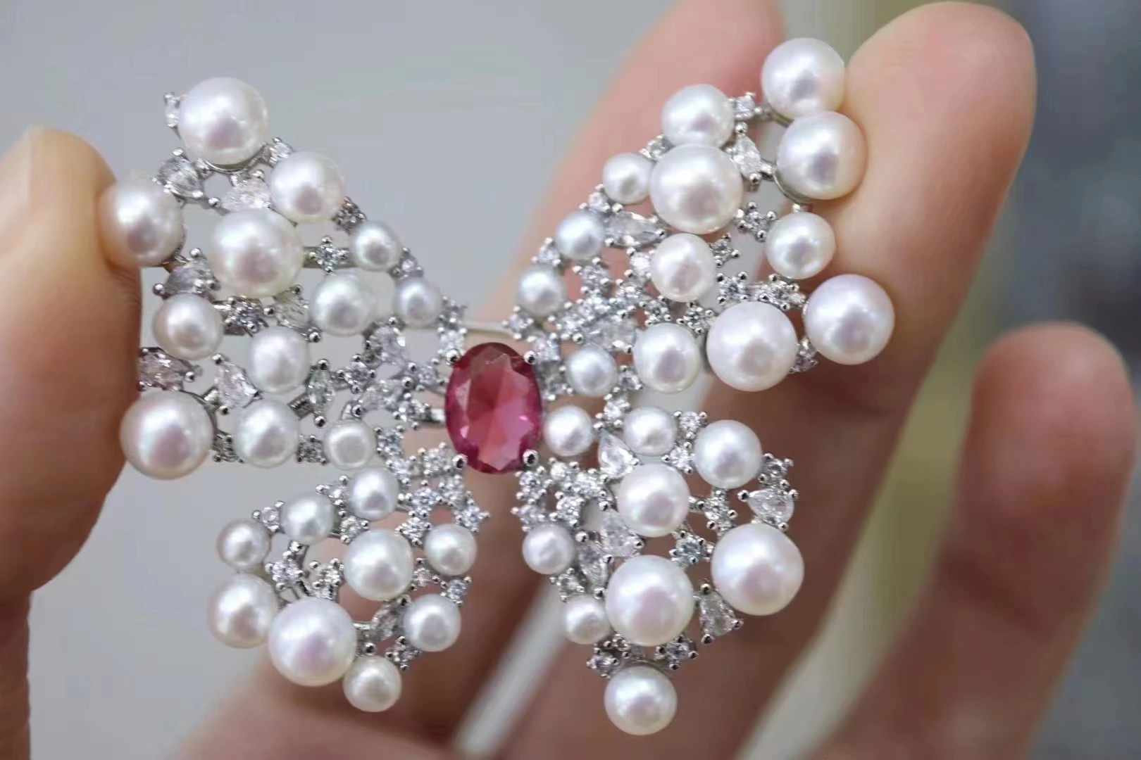 Women's White Fresh Water Pearl Butterfly Brooch