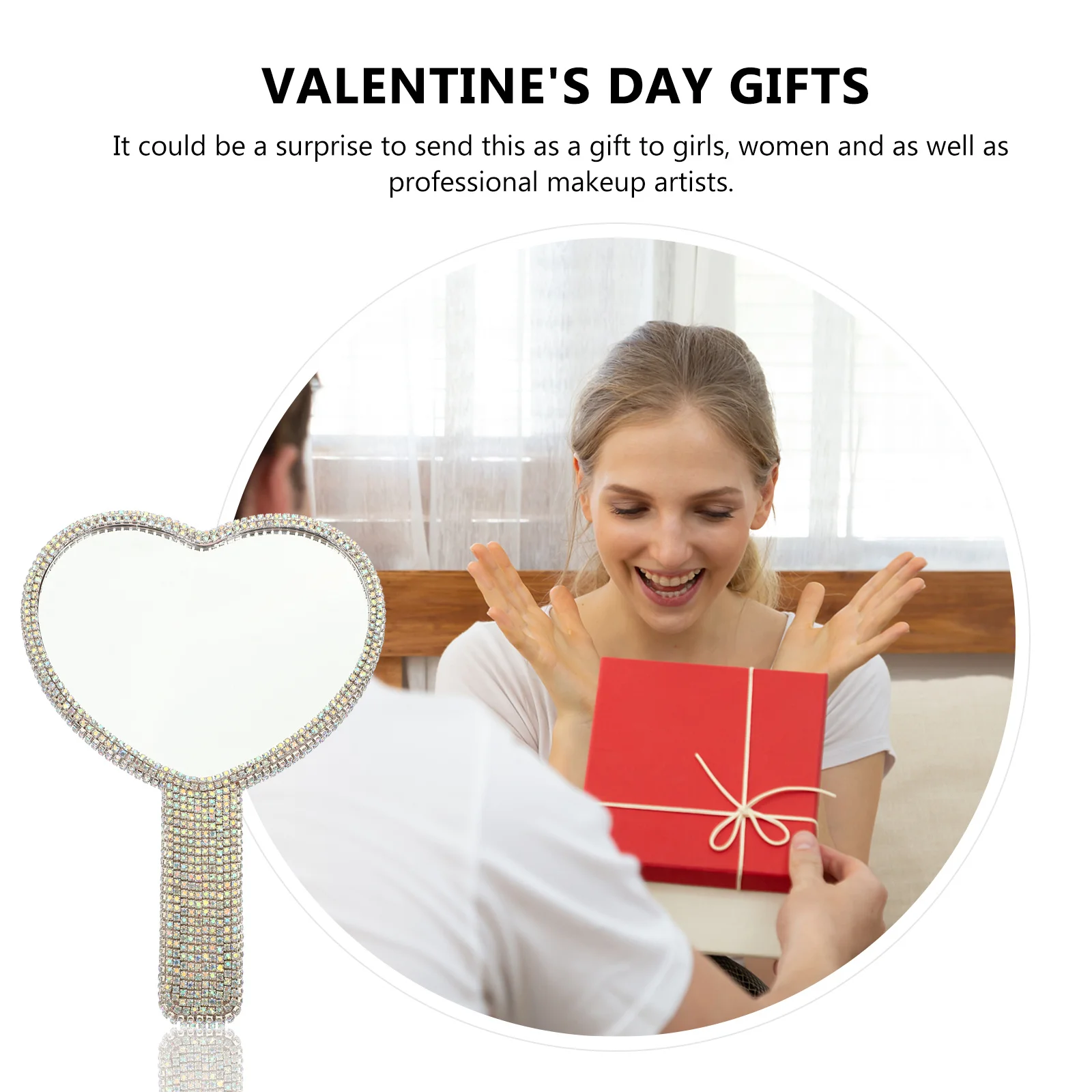 Stylish Rhinestone Hand Mirror Portable Mirror Clear Reflection Safe for Home and Travel Use Female Supply