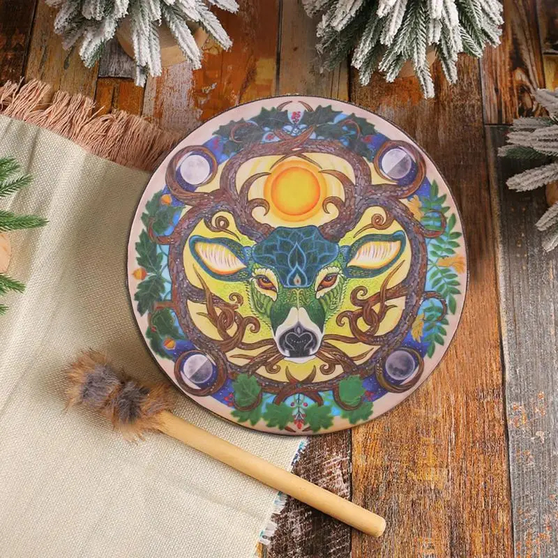 Shaman Drums For Adults 9Inch Deer Head Handcrafted Drum Sound Healer Instrumental Shaman Drum For Spiritual Music Reflection