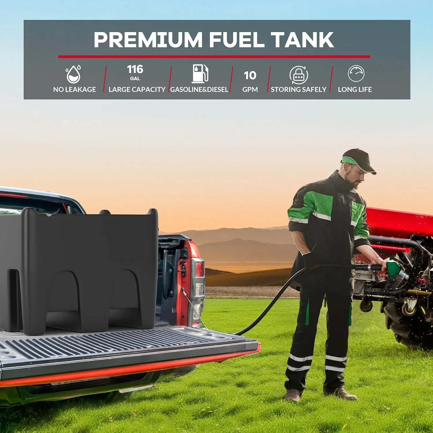 Garvee 105 Gallon Portable Fuel Storage Tank 48 Gallon Diesel Transfer Tank 12V Electric Pump 10 GPM 13.1ft Hose Fueling Nozzle For Transport