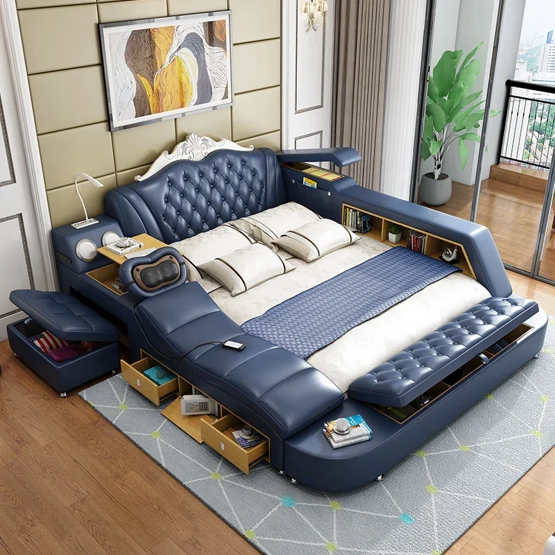 White High End Double Bed Designer European Luxury Modern Twin Bed Frame Platform Multifunctional Cama Box Casal Furniture