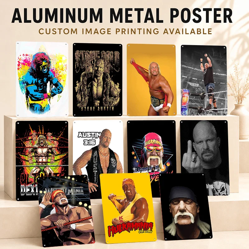 Stone Cold Steve Austin Hulk Hogan Textured Posters Personalized Aluminum Metal Sign Dynamic Ring Hero Wall Art For Living Room