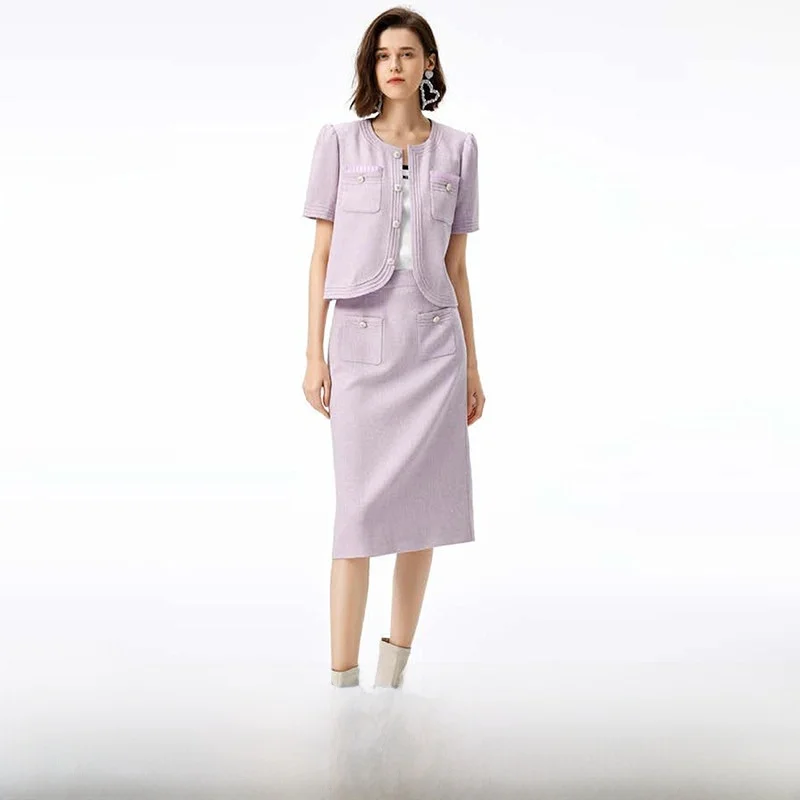 spring-short-sleeve-slim-fit-elegant-style-women's-cardigan-coat-floral-fragrance-spring-2026-commute-style-decorative-button