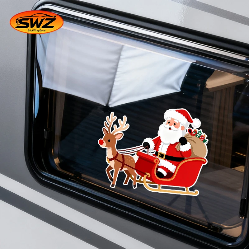 

Santa Sleigh Ride Car Sticker – Merry Christmas Vinyl Decal, Santa and Reindeer Silhouette for Car Window, Truck, SUV Decoration