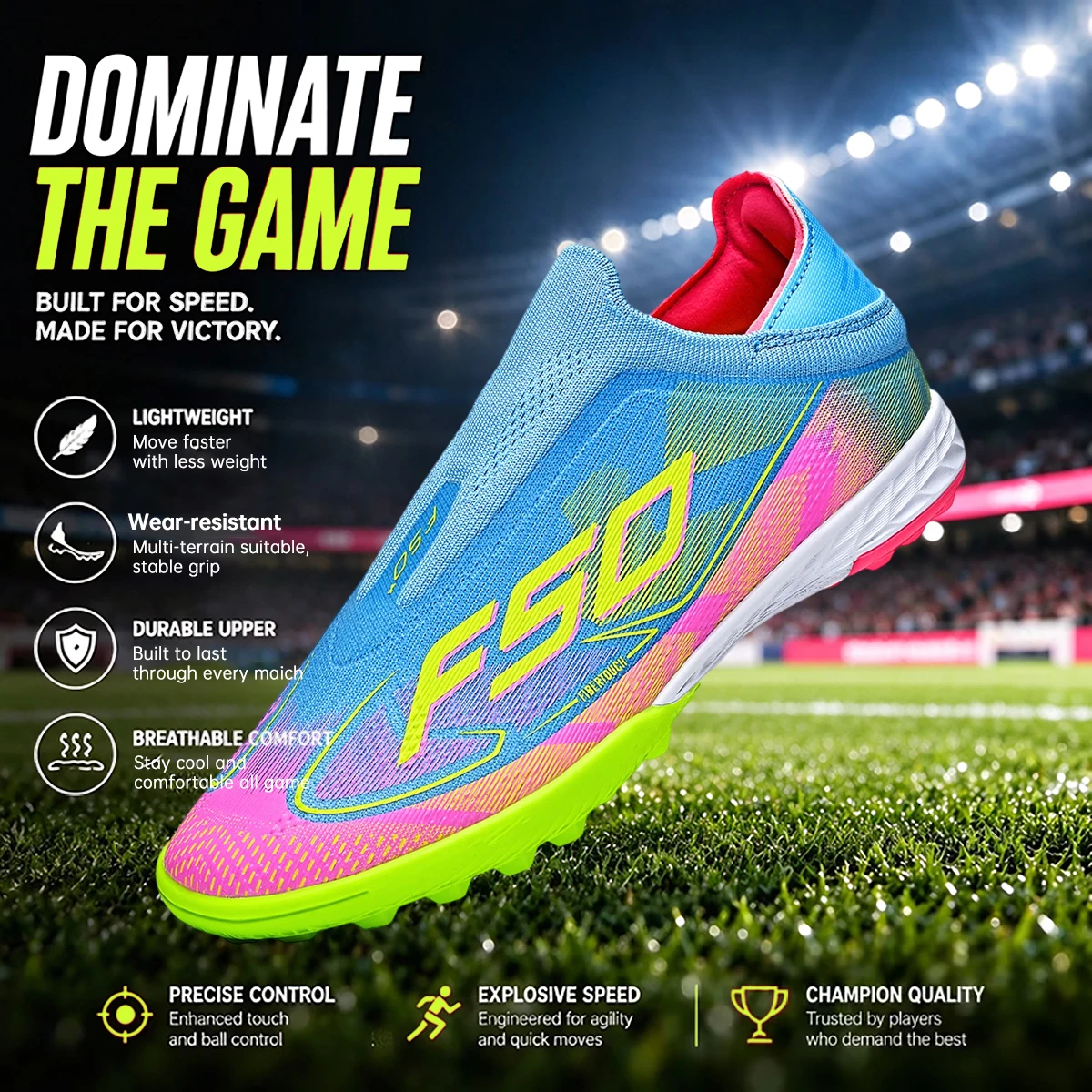 Adult TF Soccer Boots Durable Turf Cleats Shock Absorption Comfort Football Shoes for Outdoor Football Training