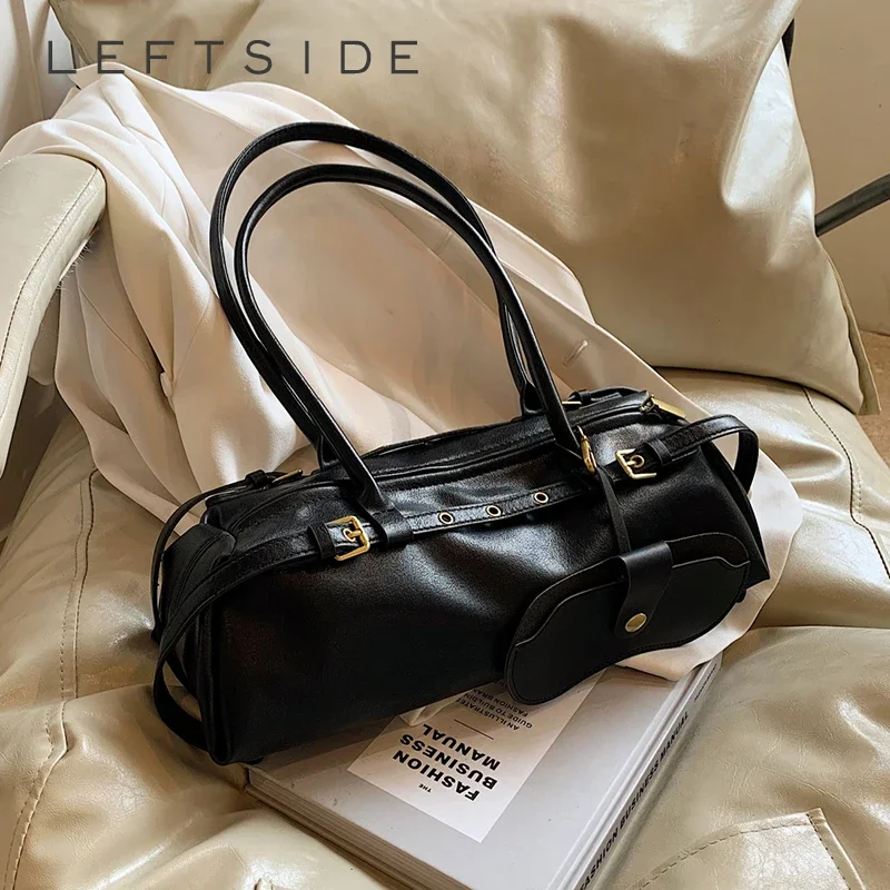 LEFTSIDE Large Retro PU Leather Shoulder Bags for Women 2024 Winter New Y2K Fashion Underarm Bag Vintage Handbags and Purses