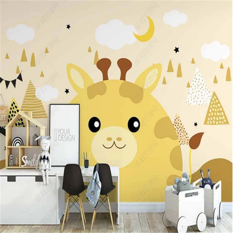 Nordic cartoon Giraffe Children's room animal background Wall Papers 3D Living Room Bedroom Decor Wallpapers for Kids Room