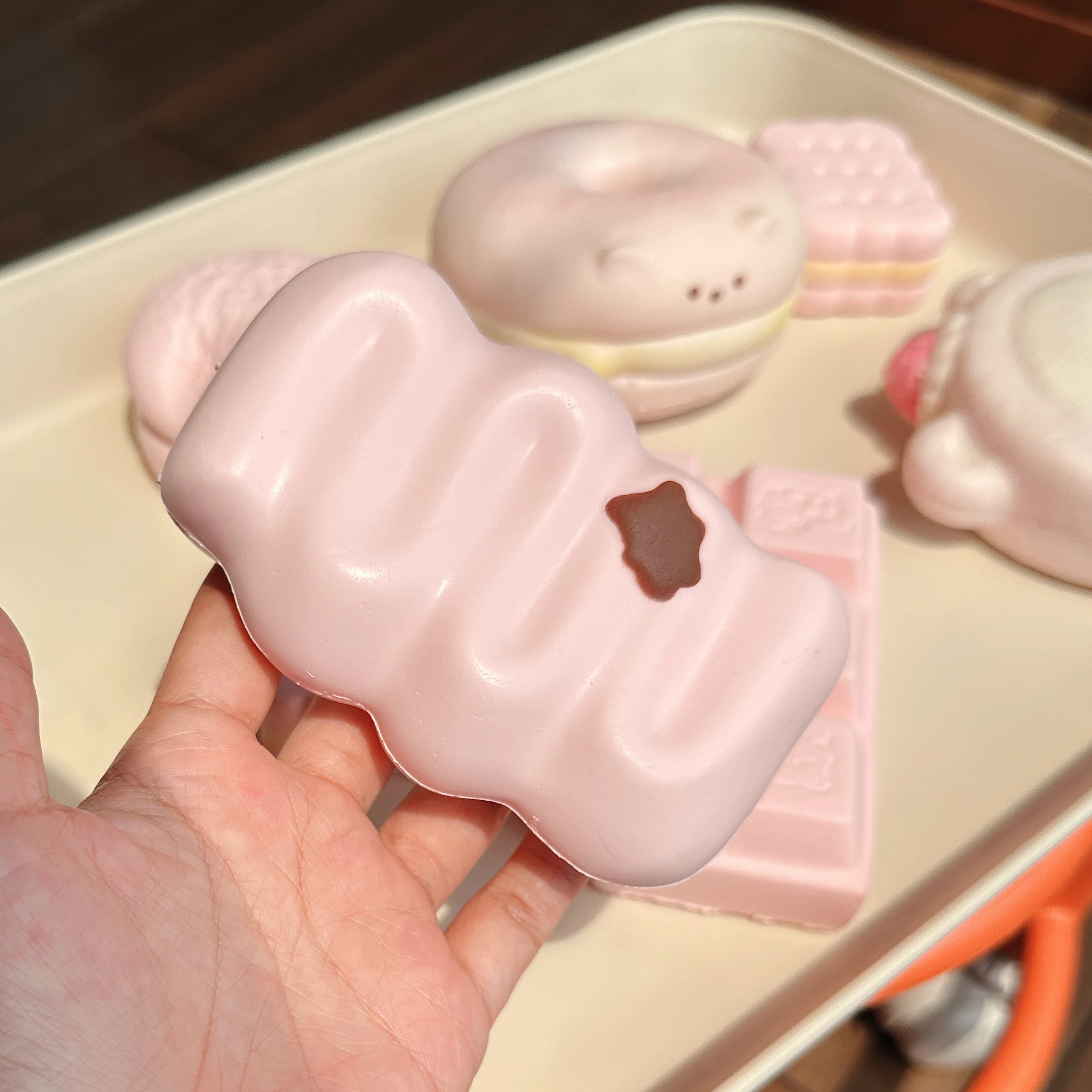 Moozy Squishy Strawberry Cream Bar Slow Rebound Toy Stress Relief Soft Squishy Toy Gift Electronic Light up Prank Inflatable Toy