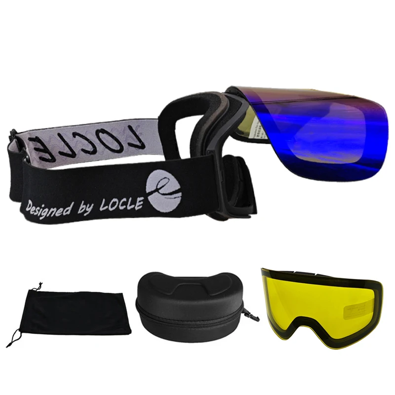 

LOCLE Magnetic Flip-top Ski Goggles Women Cylindrical Men Skiing Eyewear Frameless Double Layers Anti-Fog OTG UV400 Snowboard