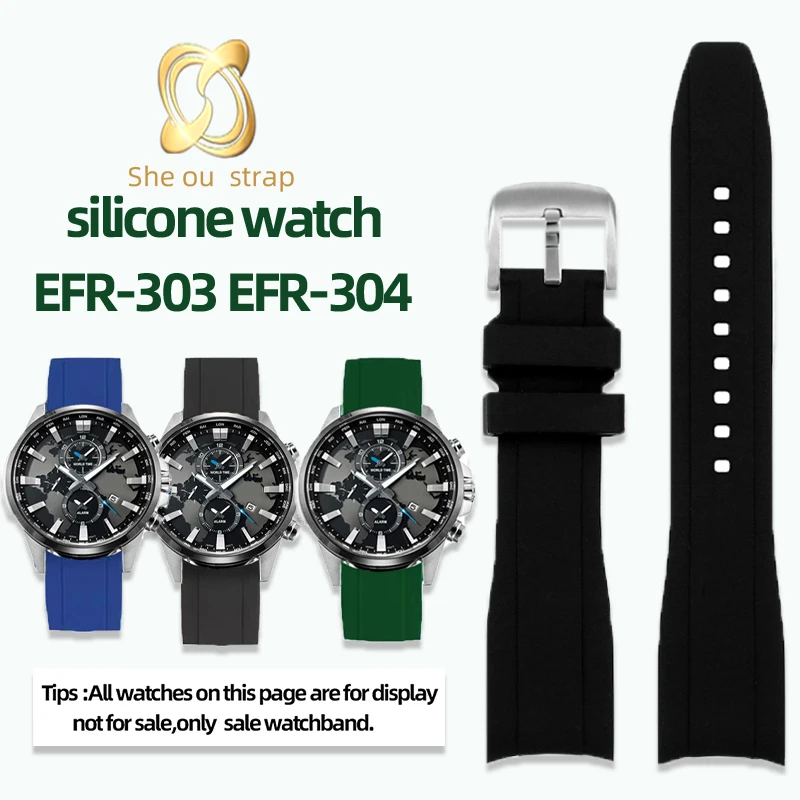 22mm Silicone Watch Strap For Casio Edifice EFR-303 EFR-304 Watchband Waterproof And Sweat Resistant Curved Rubber Strap for Men