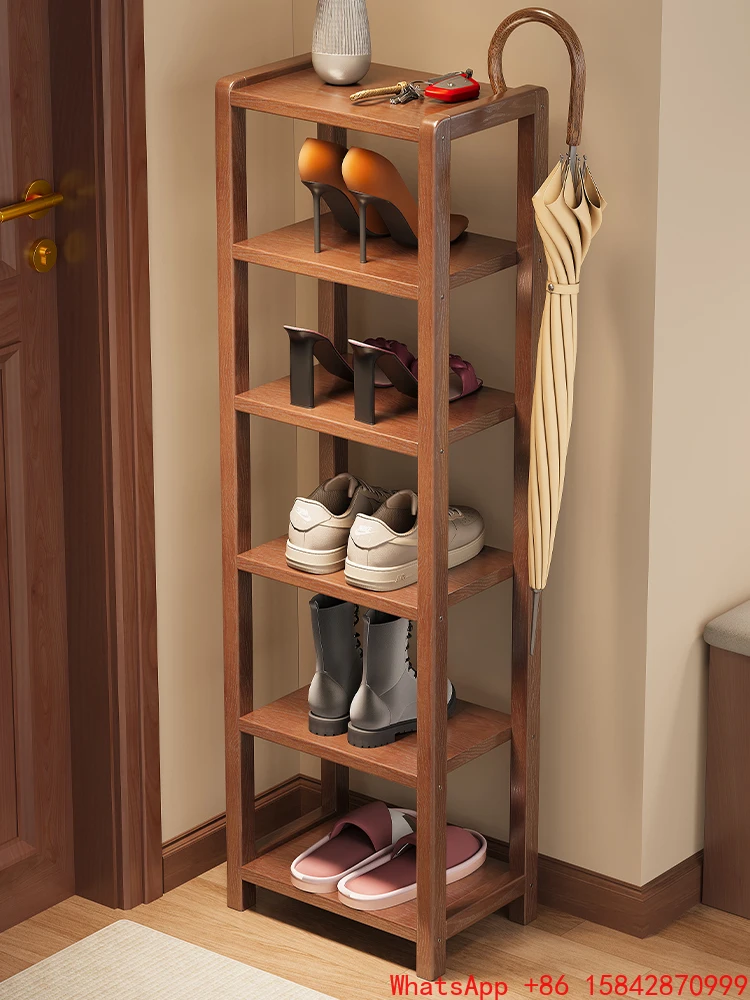 

Multi-layer shoe storage rack at the door of solid wood household