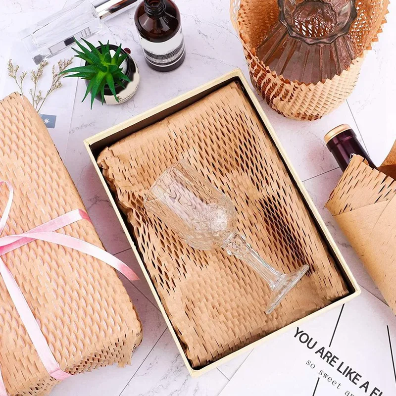 1 Roll Recycled Packing Paper 12Inch X 33FT Eco Honeycomb Paper For Moving Packaging Wrap Recyclable Cushion Material