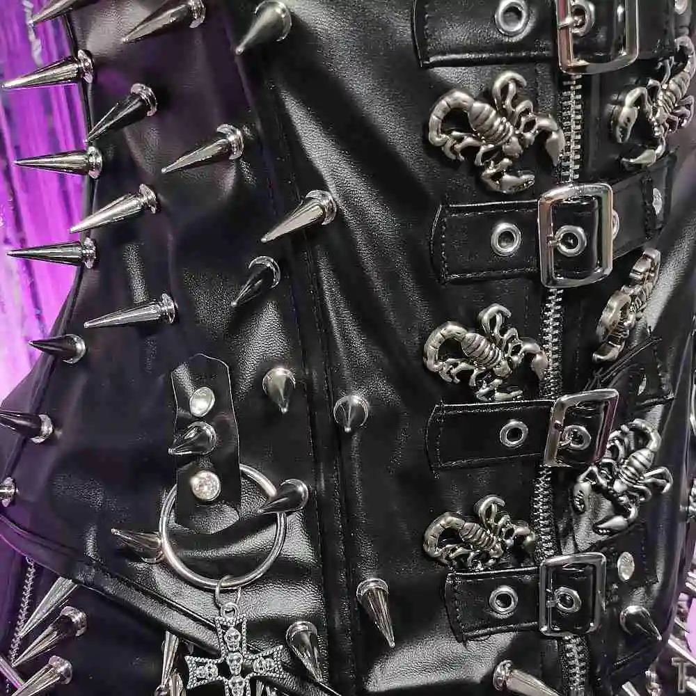 Spike cravejado rebite escorpião cruz moda revival punk rock harajuku y2k halter camisola topos adolescente grunge e-girls emo goth
