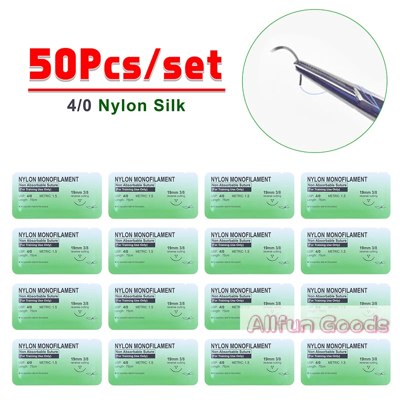 [TG835]50Pcs 4/0  Thread Suture Nylon Silk Veterinary Practice Suture Kit Non-injured For  Students Education