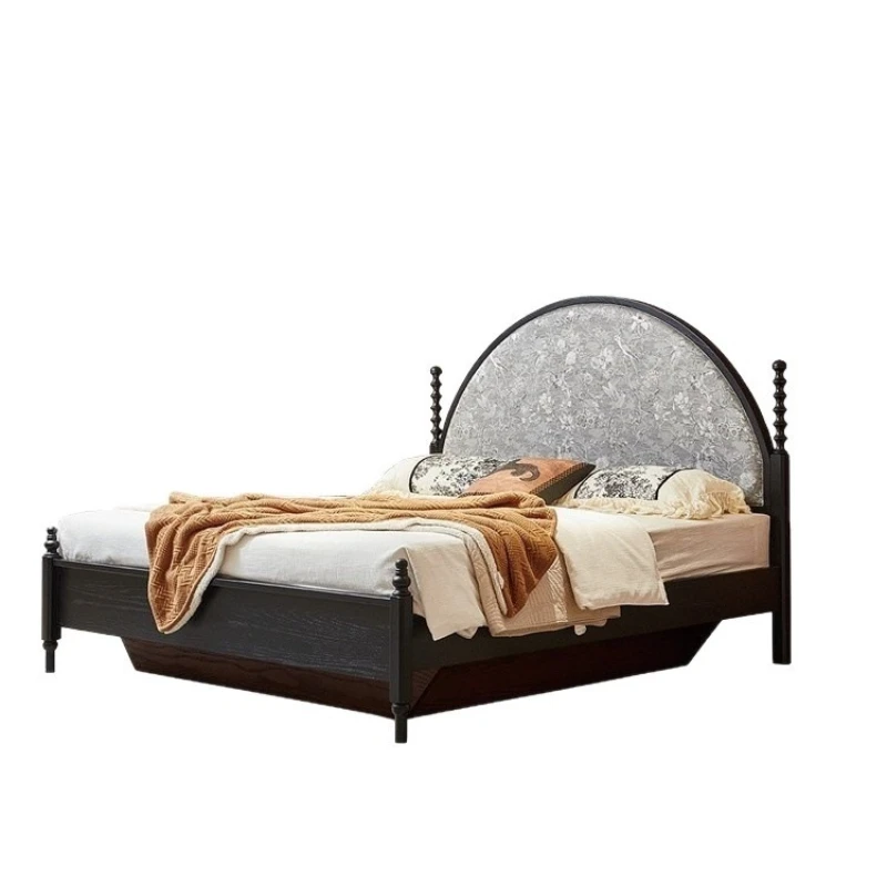 

Medieval French retro solid wood bed 1.8 meters double American simple Roman column solid wood soft bag high back bed