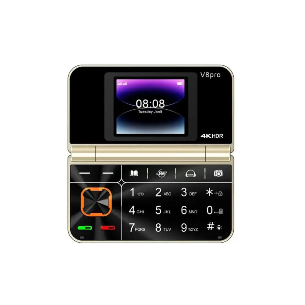 V8 Pro Mini opvouwbare flip-telefoon 2G Senior mobiel met grote knoppen Zaklamp en meertalige ondersteuning Dual SIM Dual Standby 2G