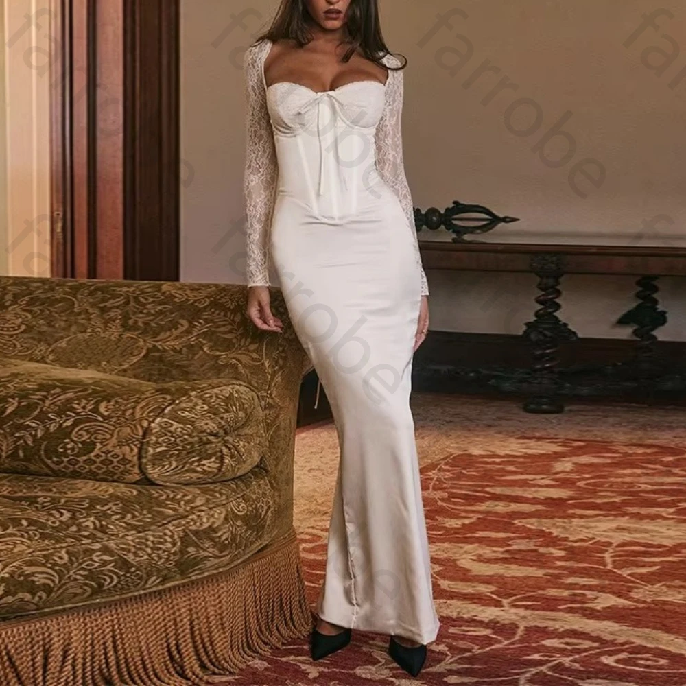 

Elegant White Lace Long Sleeves Evening Dresses Elegant Celebrity Dress Exquisite High Quality Prom Party Gowns Women Customized