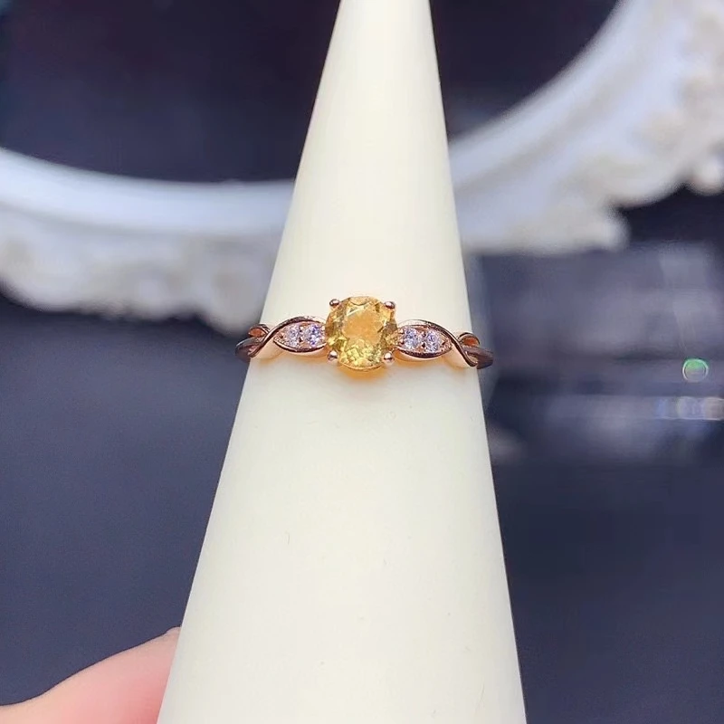 Solid 925 Silver Citrine Ring 5mm VVS Grade 0.5ct Natural Citirne Ring for Daily Wear 3 Layers 18K Gold Plated Crystal Jewelry