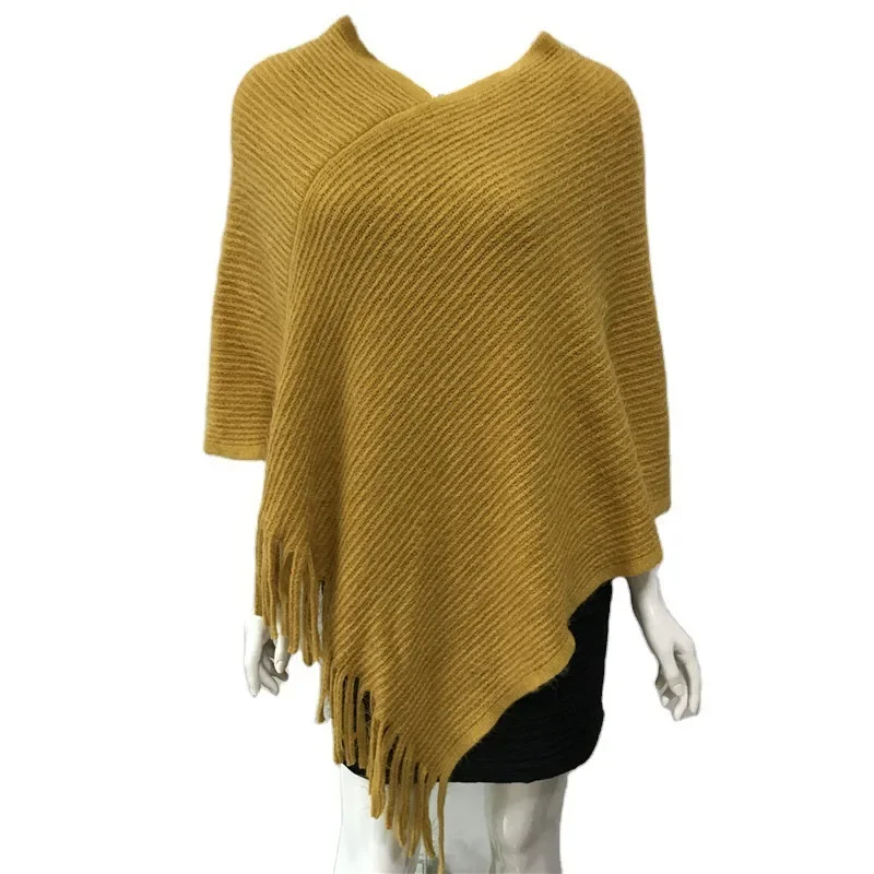 2024 Spring Autumn Shawl Women Cloak European American Elegant  Solemn Coat Sweater Lady Poncho Capes Tassels Female Yellow