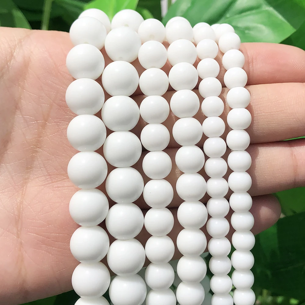 Natural Stone White Onyx Agates Smooth Round Loose Spacer Beads for Jewelry Making DIY Bracelet Neckalce 15\