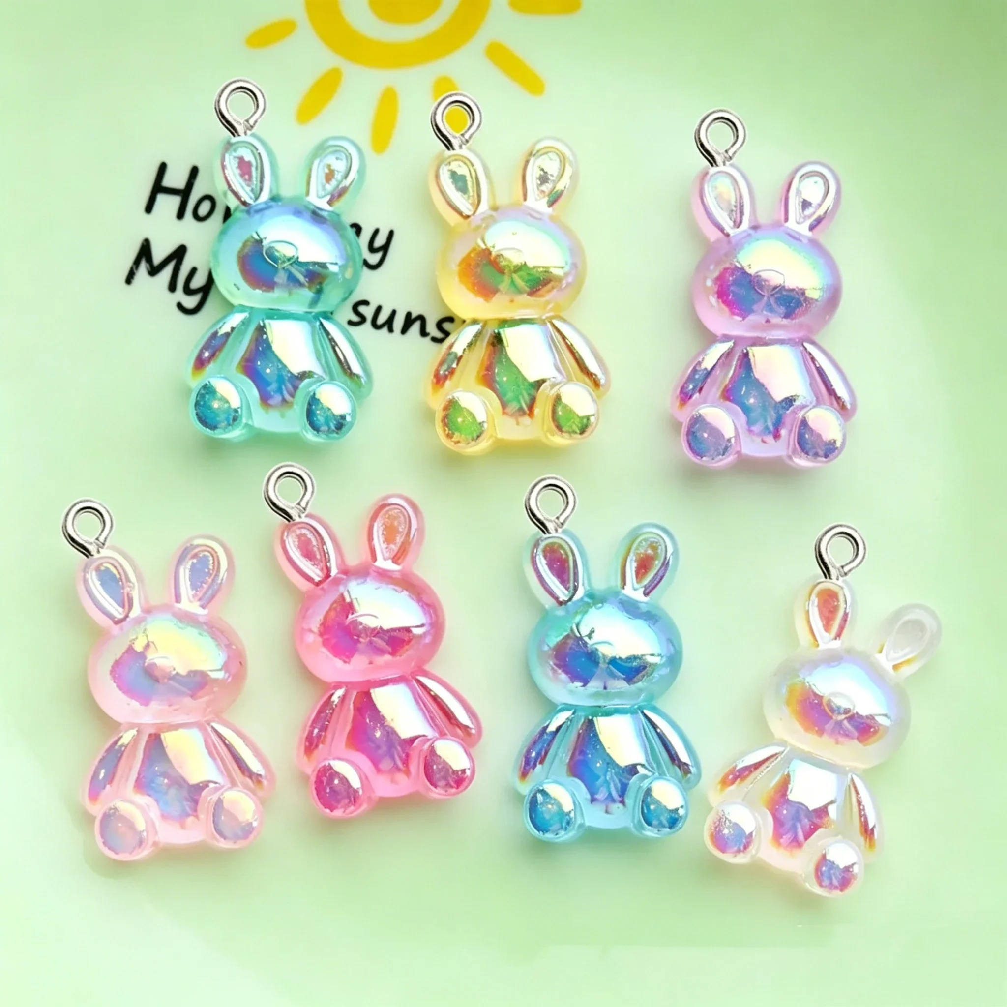 10Pcs Shiny Multicolor Bunny Resin Pendants Kawaii Cute Rabbit Charms for DIY Jewelry and Keychain Making
