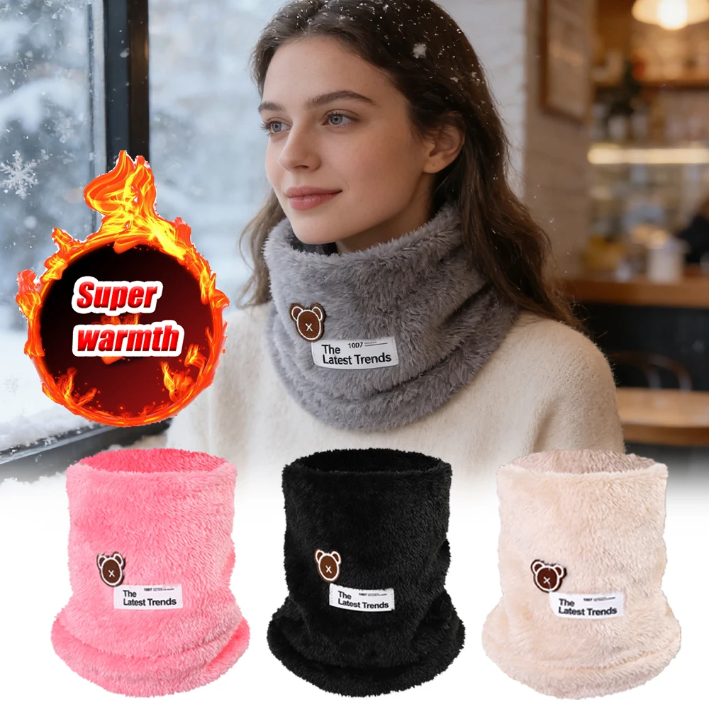 

Двусторонний плюшевый зимний теплый шарф для шеи для женщин и мужчин, ветрозащитный толстый шарф на флисовой подкладке, защита шеи от холодной погоды