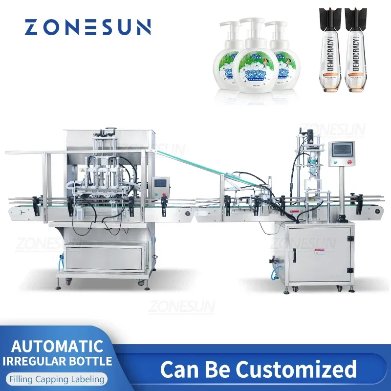 Zonesun ZS-FAL180A9 máquina automática de enchimento e tampagem personalizada para aparafusar garrafa irregular linha de embalagem em forma de abacaxi