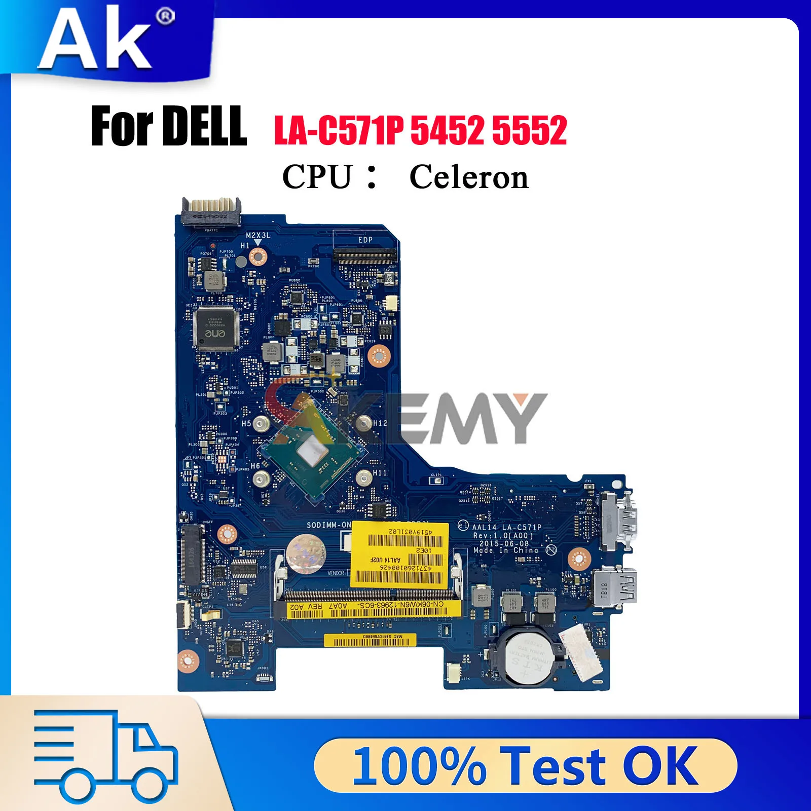 

Материнская плата AAL14 LA-C571P для DELL Inspiron 5452 5552, с процессором Pentium CN-0F77J1 F77J1, 100% полностью протестирована