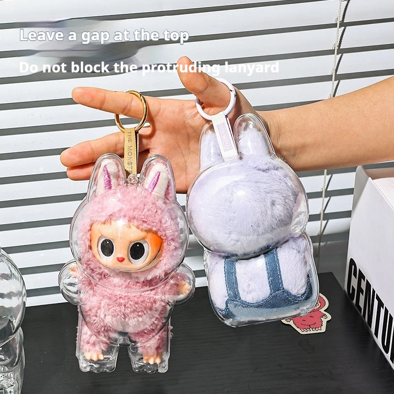 Capa protetora transparente labubu grossa e resistente a quedas, capas protetoras de armazenamento à prova de poeira de primeira e segunda geração