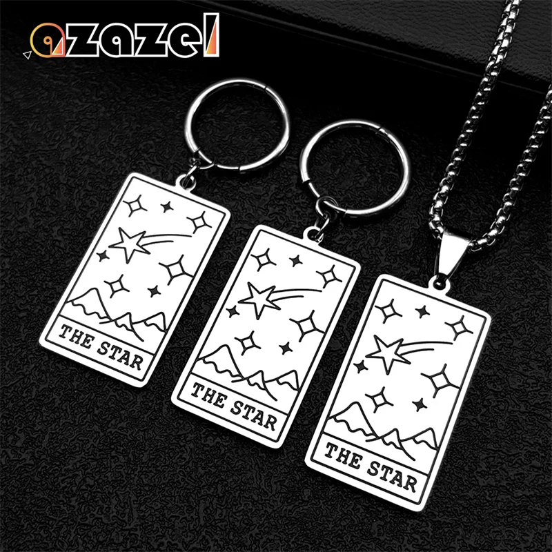 

Tarot Cards Pendant Necklace Earrings Set The Star Mountain for Women Men Tarot Stainless Steel Divination Amulet Jewelry Set
