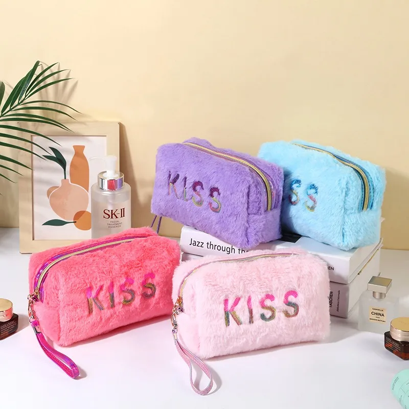 Cute Plush Cosmetic Lipstick Storage Bag Pencil Case Women Girls Makeup Handbags Toiletry Kit Wallet Organizer Pouch Pen Bag Box